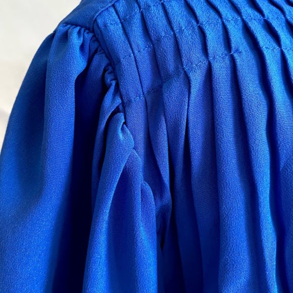 Vintage Royal Blue Pleated Blouse Gold Buttons - Picture 3 of 10
